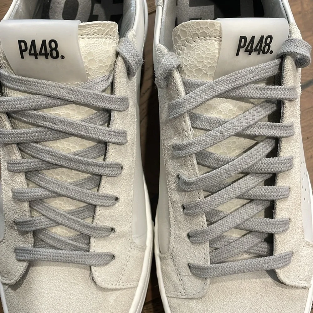 P448 Thea Platform Sneakers  White Suede Silver Size 39 - Picture 2 of 9